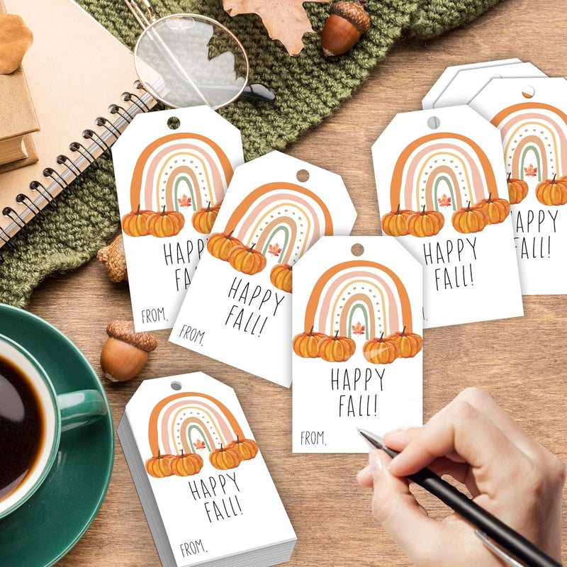 HandEasy 50 Pcs Fall Gift Tags, 2.1"×3.5" Autumn Bohemian Rainbow Thank You Gift Tags for Party Favors, Pumpkin Thanksgiving Gifts Tags for Party Favor - B11 - Image 3